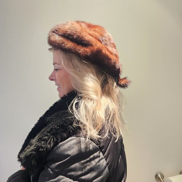 VTG Genuine Mink Fur Davy Crockett Style Hat with Tail Women OS - Picture 3 of 14